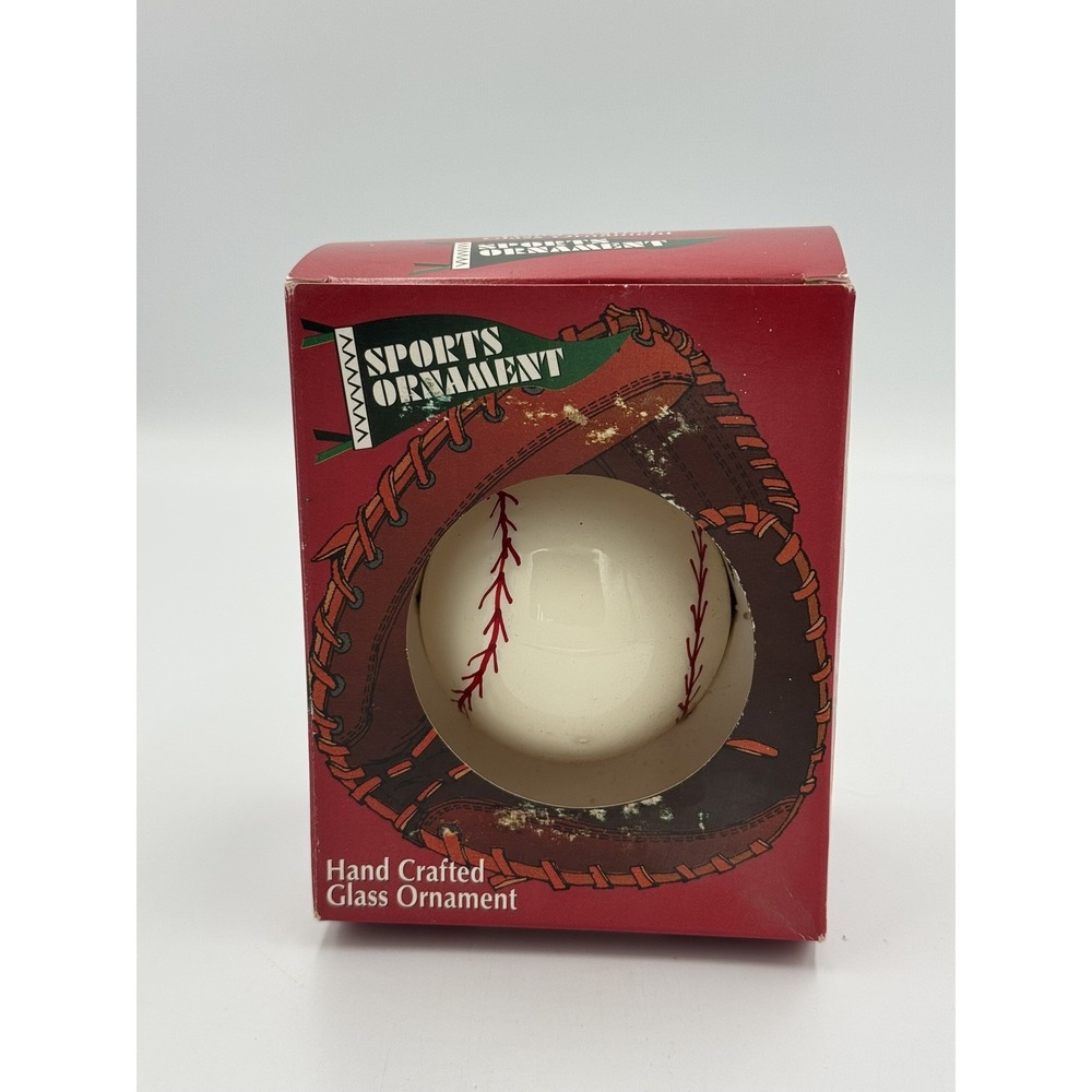 Baseball Christmas Ornament Glass Hand Crafted Bradford VTG 1999 Collectible